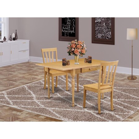 East West Furniture 3 Piece Monza Dinette Set - Oak MZAN3-OAK-W